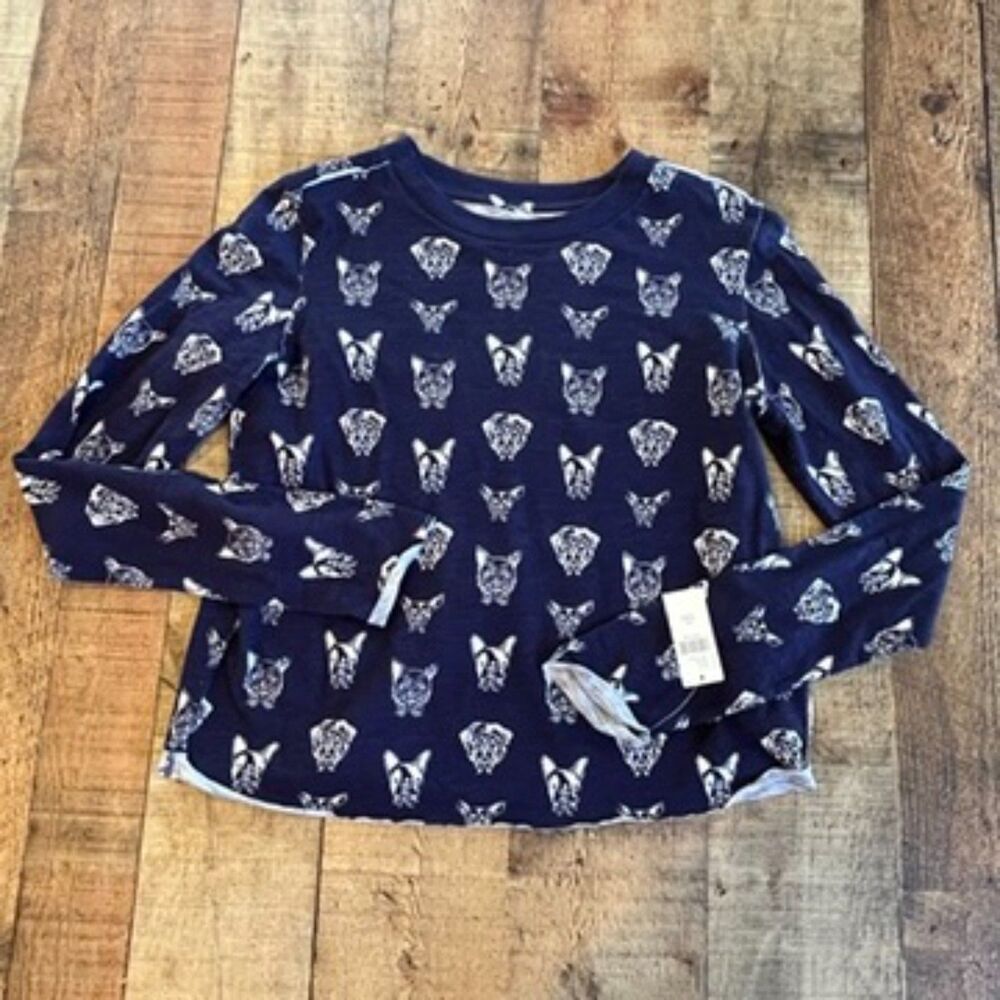 Maeve Anthropologie Navy Blue Dog Graphic T-Shirt Long Sleeves XXS NEW - Picture 6 of 8